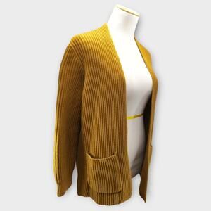 Womens Madewell Yellow Brown Nolan Ribbed Open Front Cardigan Sweater Size Small